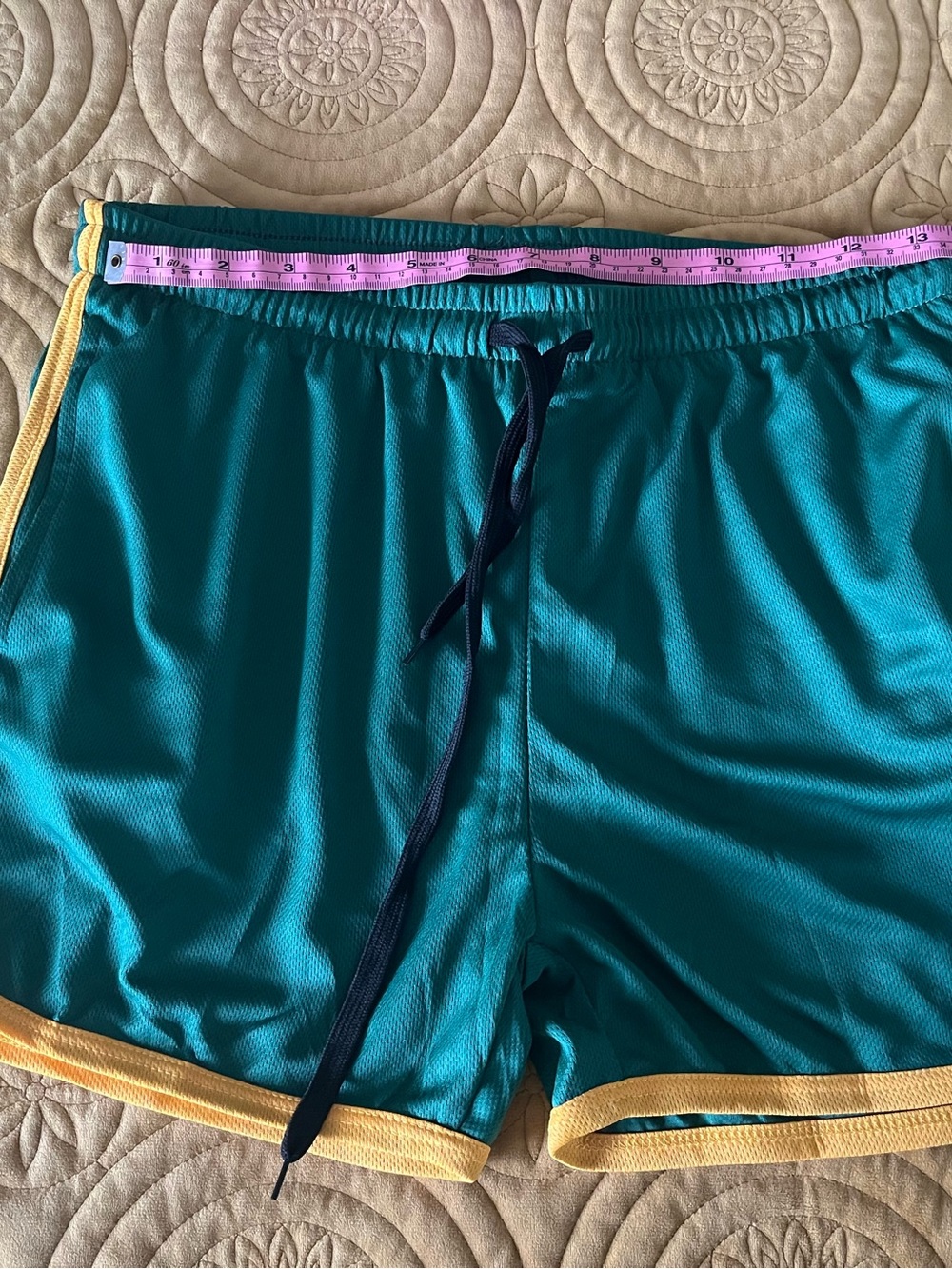Men's Athletic Mesh Shorts in Teal with Yellow Trim